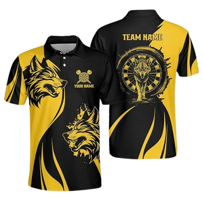 Custom Wolf Black And Yellow Darts Polo Shirt For Mens, Custom Darts Team Shirts For Wolf Lovers DZ0029