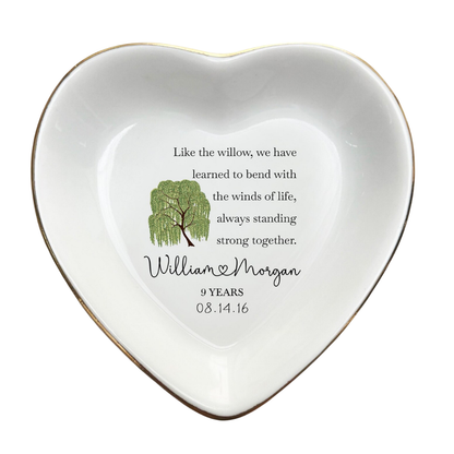 Custom Willow Tree 9 Years Anniversary Jewelry Dish, Custom 9th Wedding Anniversary Ring Dish WD0473