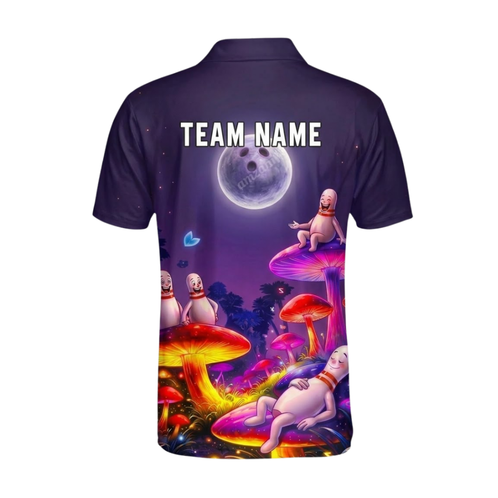 Mushroom Funny Ball Custom Bowling Polo Shirt For Men, Custom Mushroom Bowling Team Shirt BZ0985