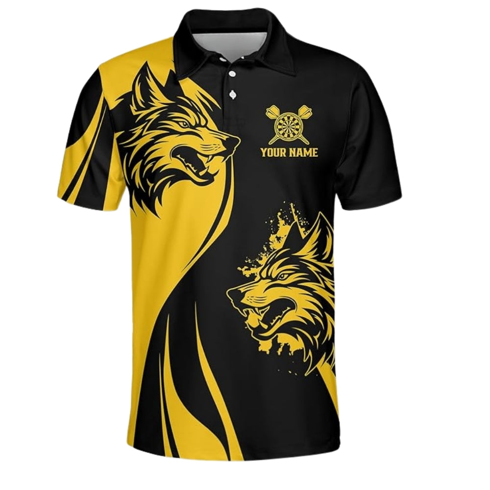 Custom Wolf Black And Yellow Darts Polo Shirt For Mens, Custom Darts Team Shirts For Wolf Lovers DZ0029