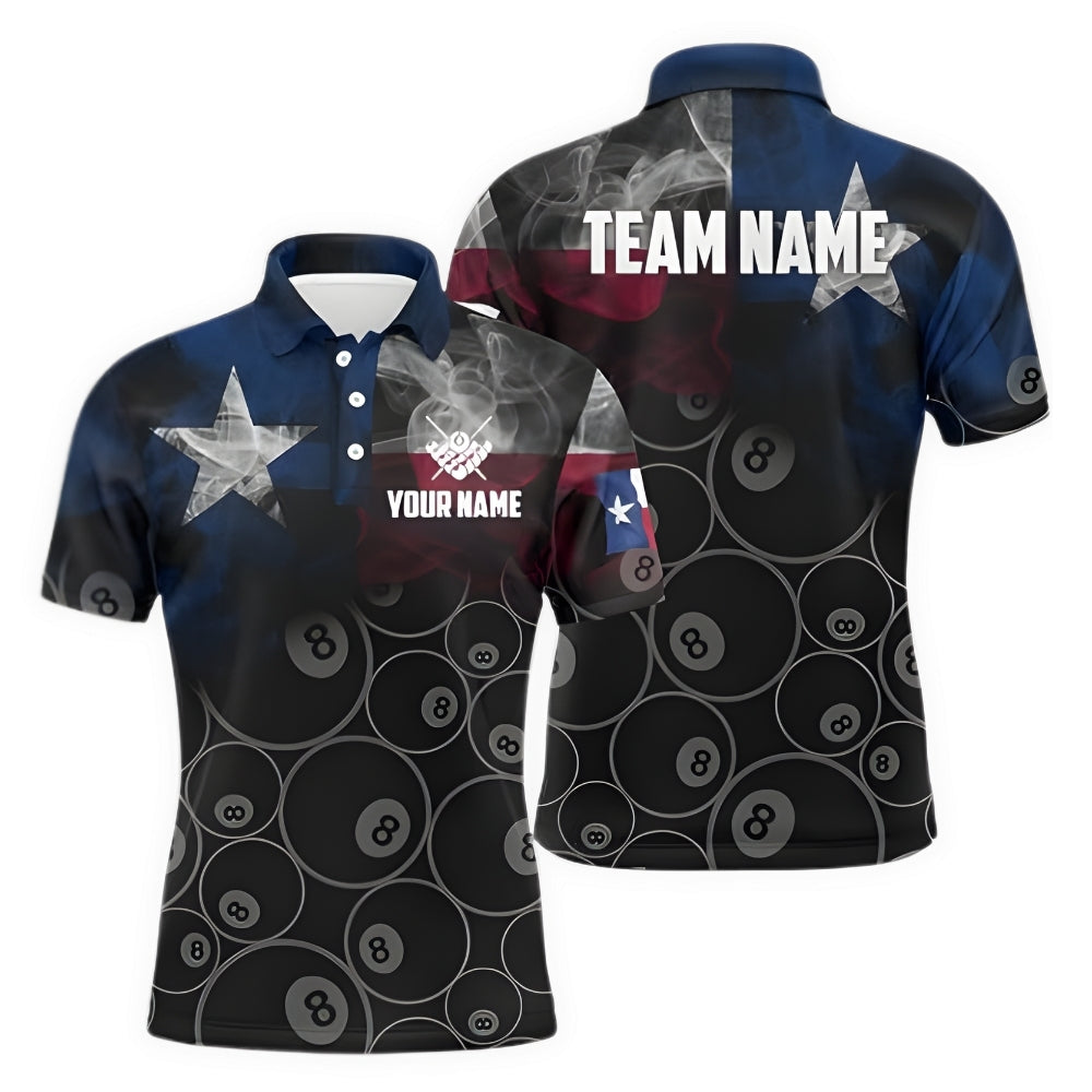 Custom Texas Flag 8 Ball Billiard Polo Shirt For Mens, Custom Texas State Billiard Team Shirts BIZ0262
