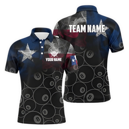 Custom Texas Flag 8 Ball Billiard Polo Shirt For Mens, Custom Texas State Billiard Team Shirts BIZ0262