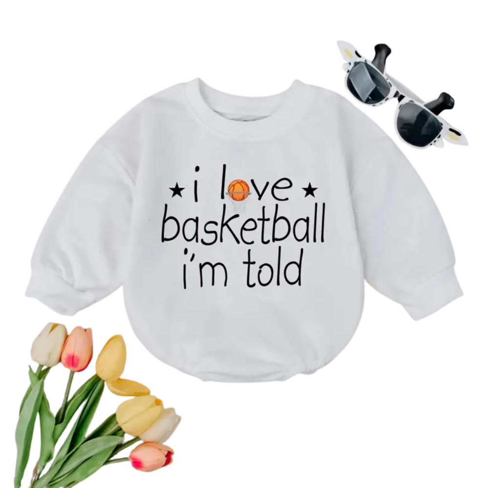 I Love Basketball I'm Told Baby Romper Sweatshirt, Basketball Romper Sweatshirt For Baby BB0599