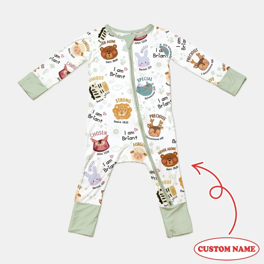 Custom Animal God Bible Verse Baby Convertible Zippy Romper, Custom Christian Animal Romper Convertible Baby BB0825
