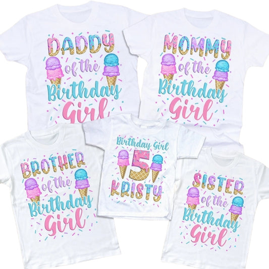 Custom Ice Cream Birthday Girl Matching Family T Shirts, Personalized Ice Cream Matching Birthday Shirts For Family ET0435