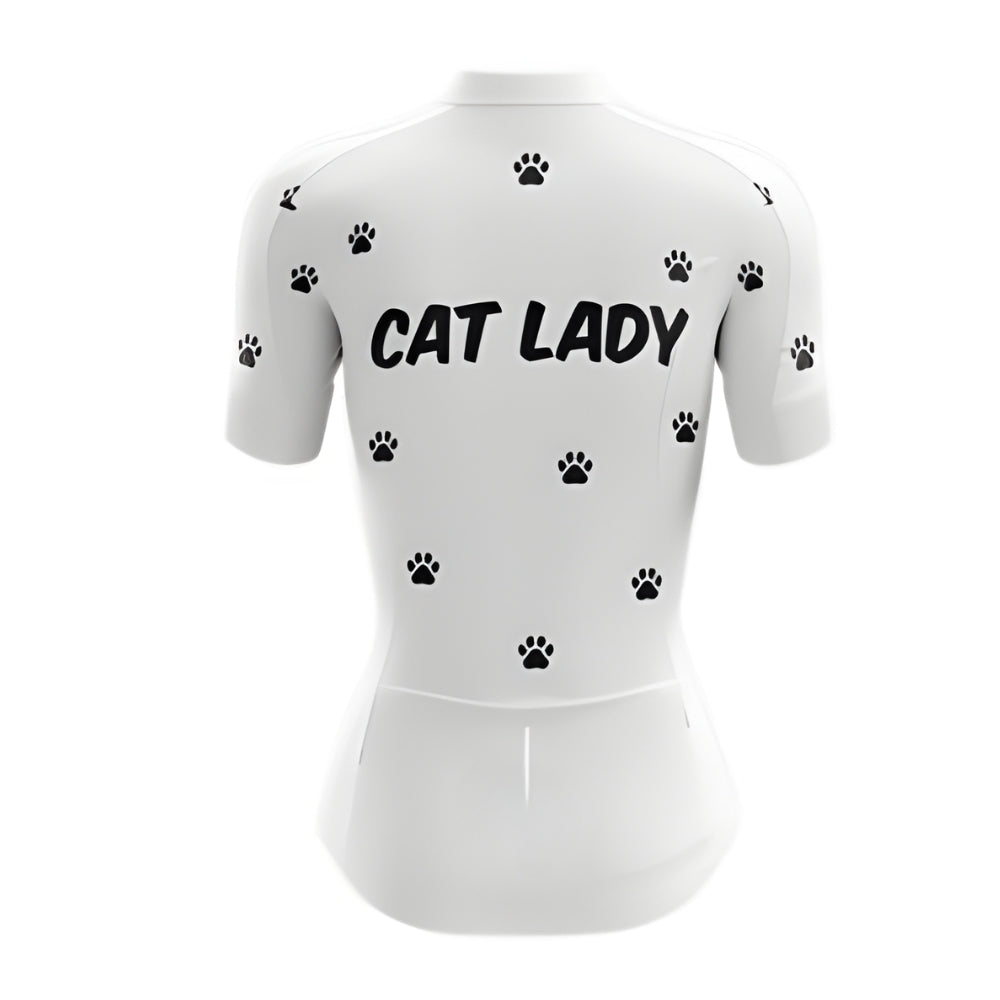 Cat Lady White Cycling Short Sleeve Jersey, Cat Cycling Jerseys For Womens CZ0098