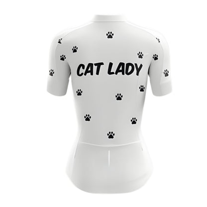 Cat Lady White Cycling Short Sleeve Jersey, Cat Cycling Jerseys For Womens CZ0098