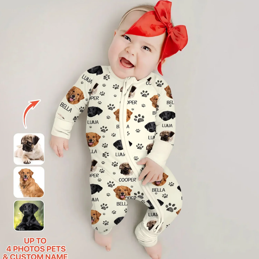 Custom Dog Faces Baby Convertible Zippy Romper, Custom Pet Photo Baby Romper Convertible BB0888
