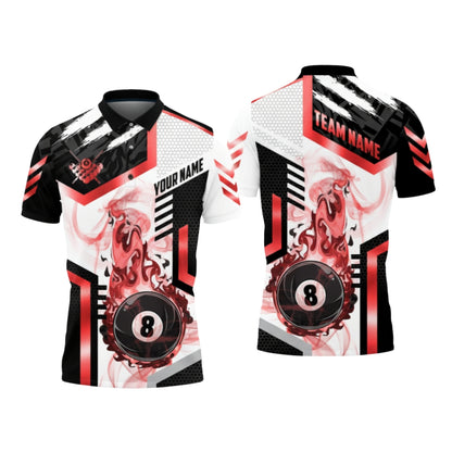 Custom Flame 8 Ball Mens Polo Shirt, Custom Flame Billiard Shirts BIZ0267