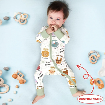Custom Animal God Bible Verse Baby Convertible Zippy Romper, Custom Christian Animal Romper Convertible Baby BB0825