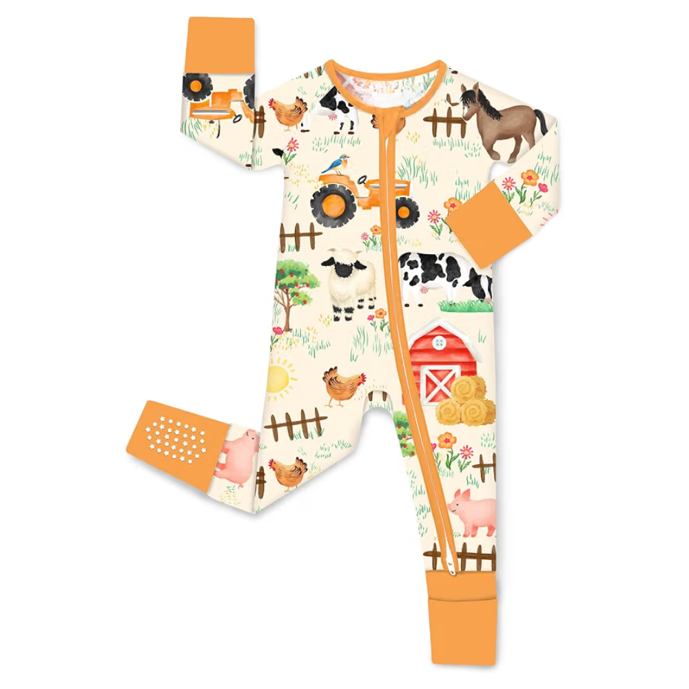 Farm Animal Baby Convertible Zippy Romper, Animal Farm Baby Romper Convertible BB0420