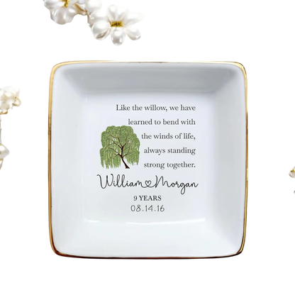 Custom Willow Tree 9 Years Anniversary Jewelry Dish, Custom 9th Wedding Anniversary Ring Dish WD0473