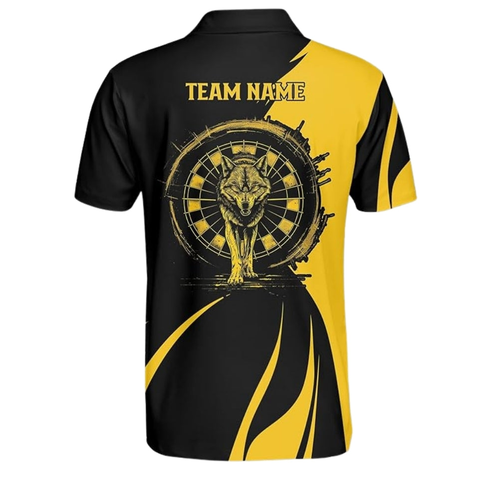 Custom Wolf Black And Yellow Darts Polo Shirt For Mens, Custom Darts Team Shirts For Wolf Lovers DZ0029