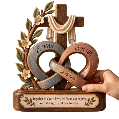 Custom Cross Christian Wedding Layer Wooden Plaque, Custom Faith Wedding Wooden Block WD0886