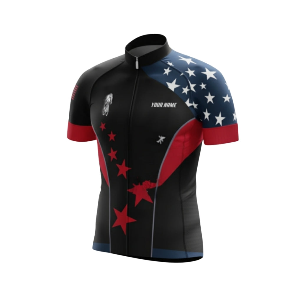 Custom American Flag Cycling Short Sleeve Jersey For Men, Custom Patriotic Cycling Jerseys CG0488