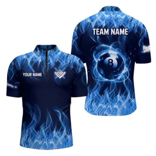 Custom Blue Flame 8 Ball Jersey For Mens, Custom Flame Billiard Team Shirts BIZ0261