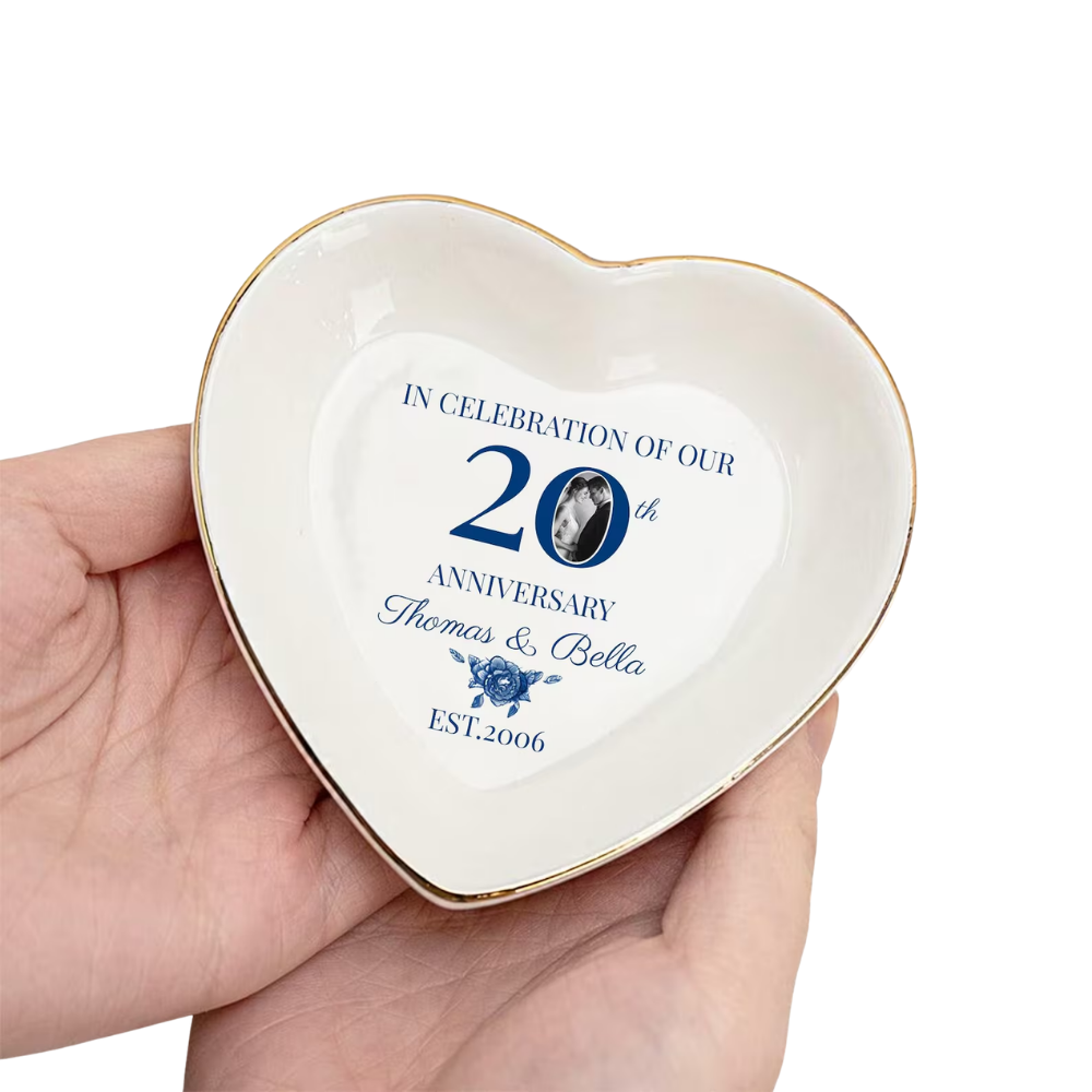 In Celebration Of Our 20th Anniversary Custom Photo Ring Dish For Couple, Custom 20 Years Wedding Anniversary Jewelry Dish WD0476