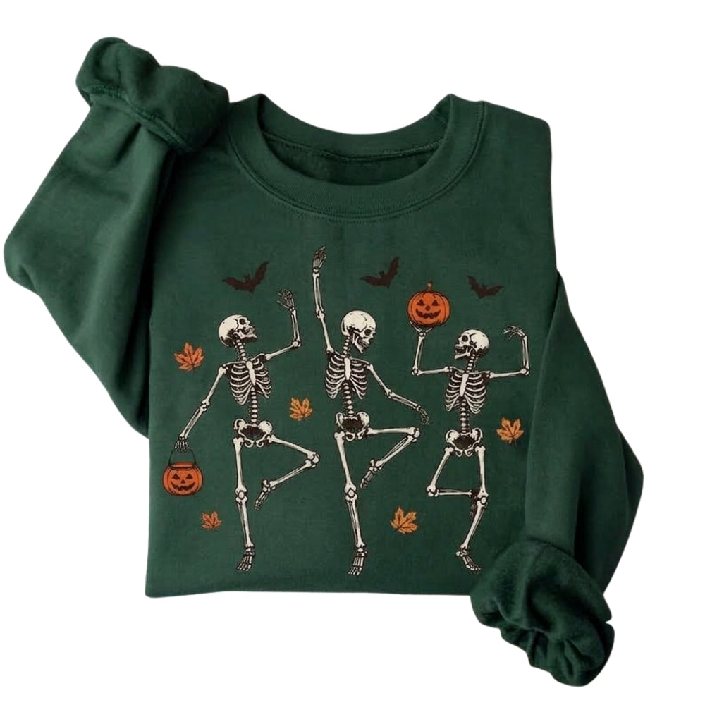 Skeleton Dancing Pumpkin Sweatshirt, Halloween Skull Sweatshirts 2D0944