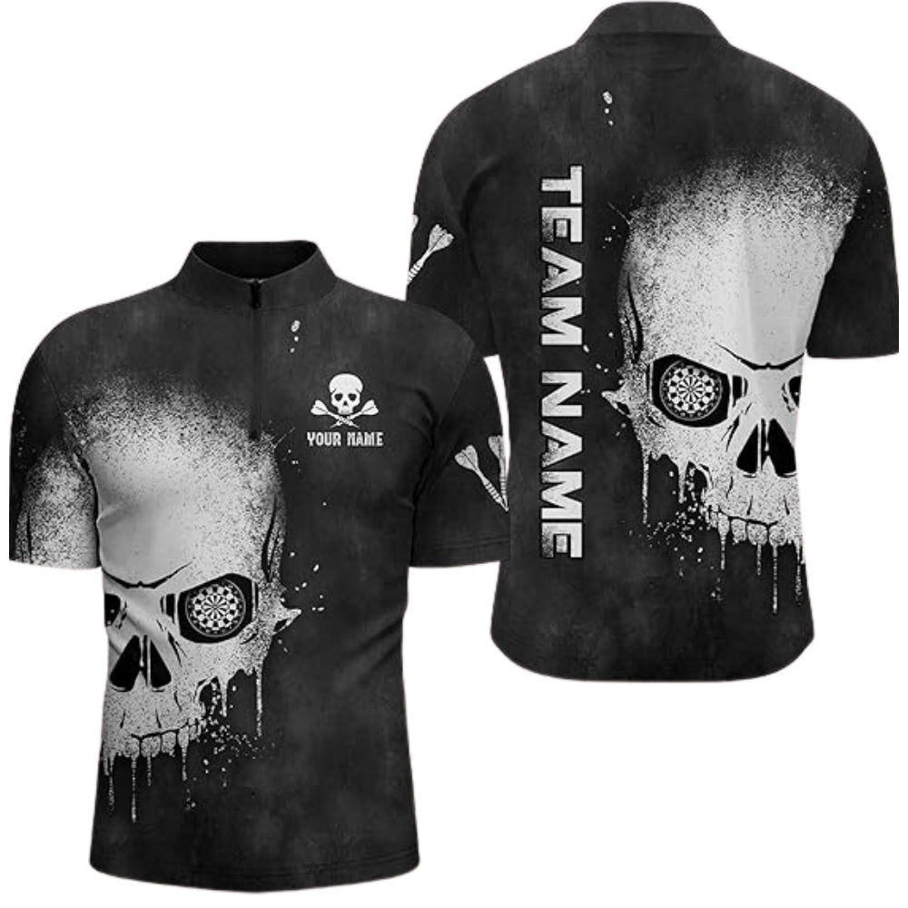 Custom Black Grey Skull Darts Jersey Mens, Custom Skull Darts Shirts For Team DZ0031