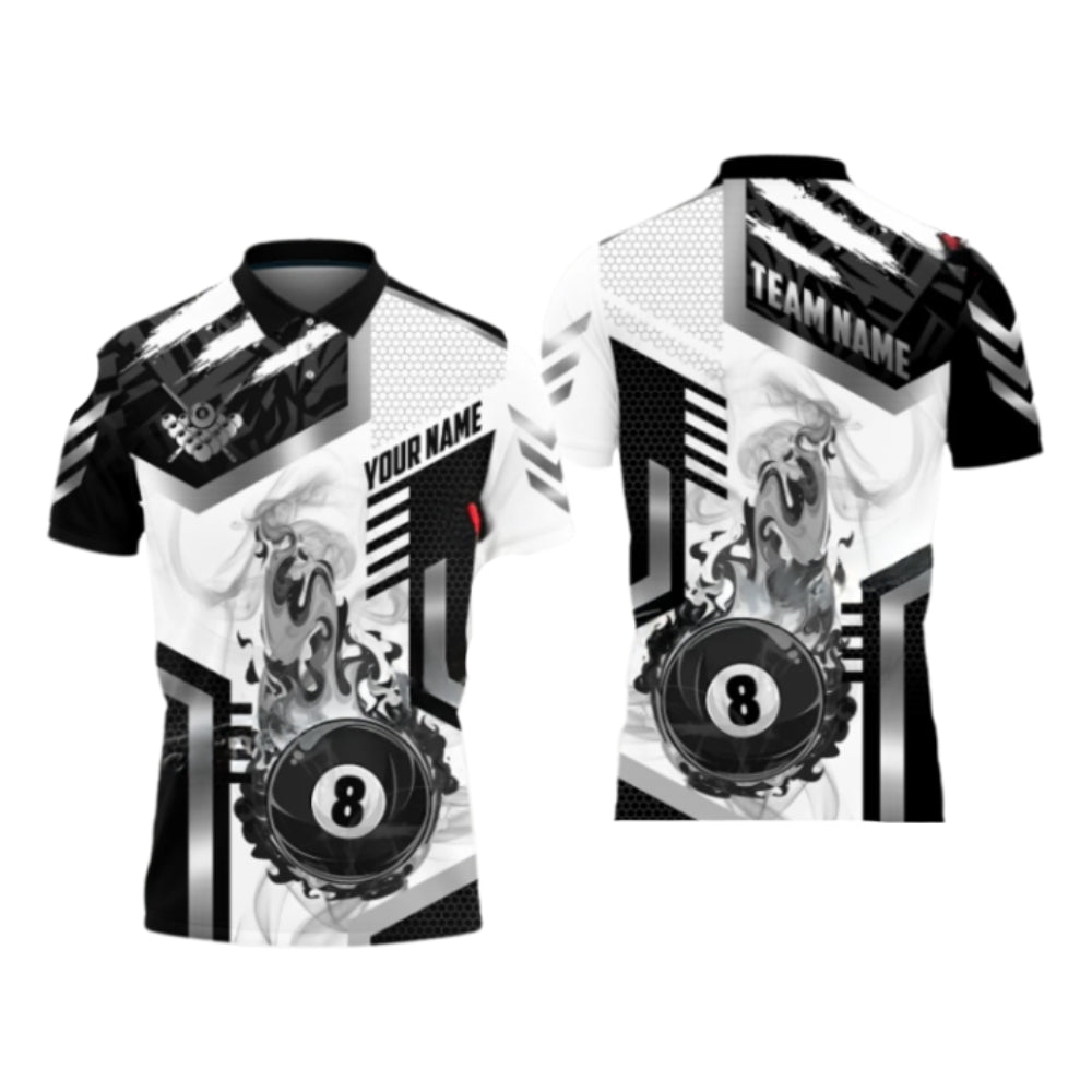 Custom Flame 8 Ball Mens Polo Shirt, Custom Flame Billiard Shirts BIZ0267