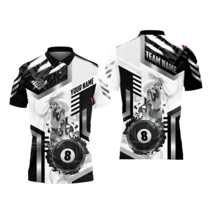 Custom Flame 8 Ball Mens Polo Shirt, Custom Flame Billiard Shirts BIZ0267