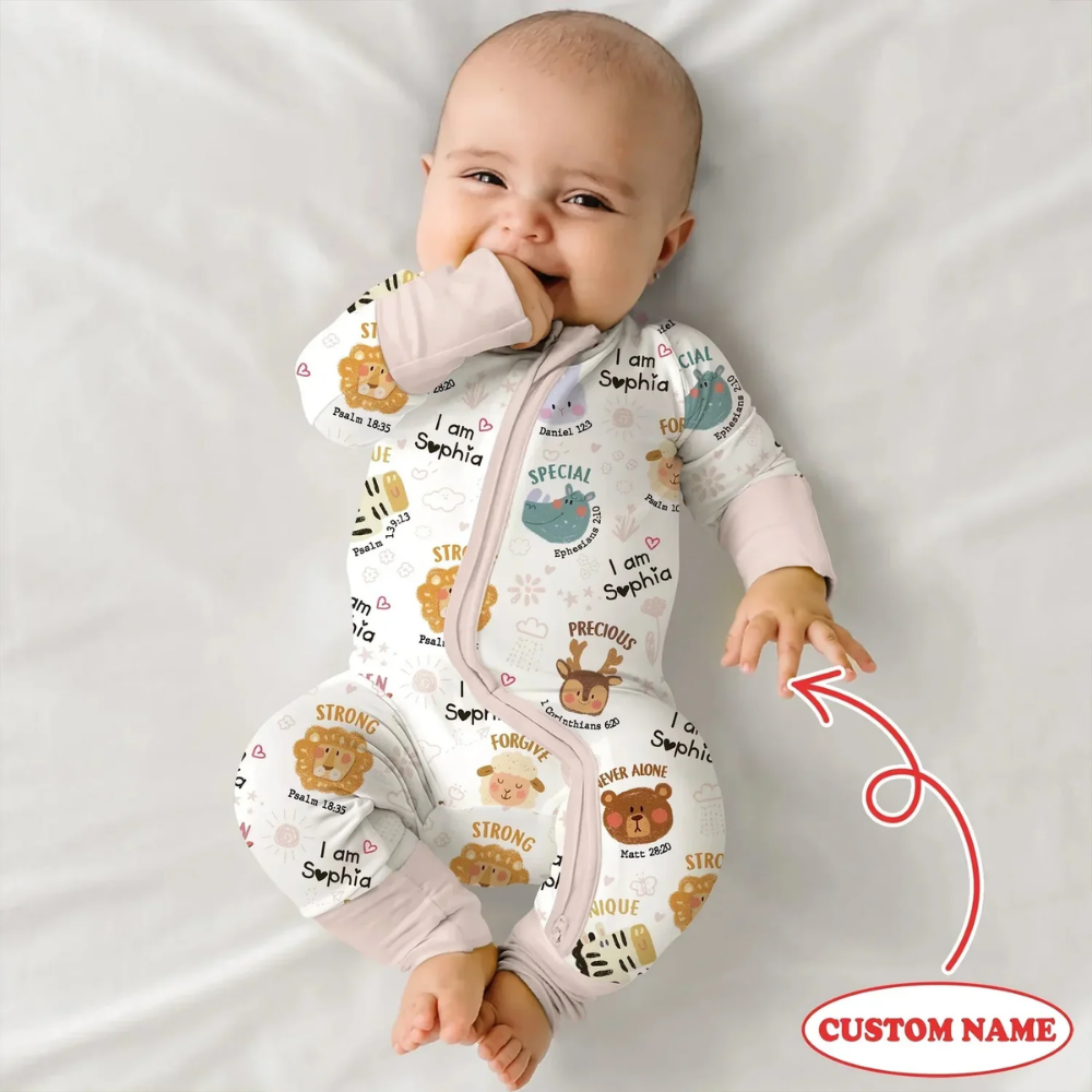 Custom Animal God Bible Verse Baby Convertible Zippy Romper, Custom Christian Animal Romper Convertible Baby BB0825