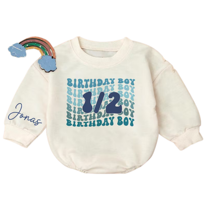 Personalized 1/2 Birthday Boy Baby Romper Sweatshirt, Custom Half Birthday Romper Baby Sweater BB0470