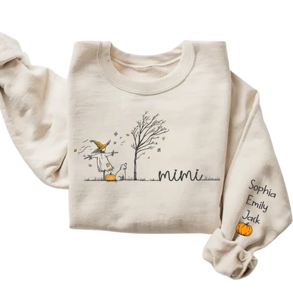 Personalized Mimi Pumpkin Fall Sweatshirt With Kids Names, Custom Fall Sweatshirt For Grandmother 2D1015