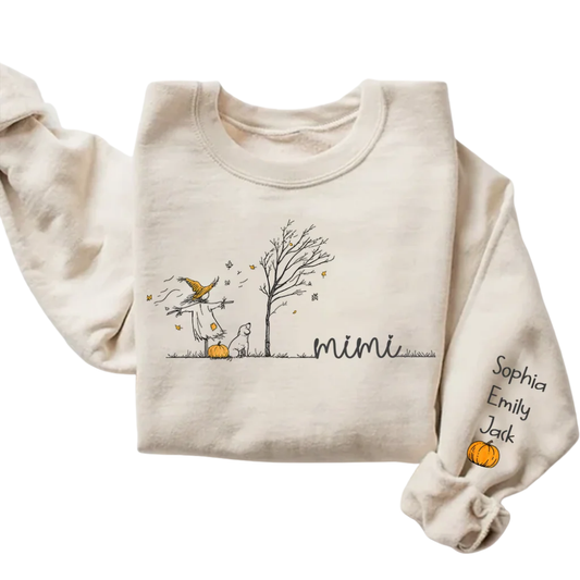 Personalized Mimi Pumpkin Fall Sweatshirt With Kids Names, Custom Fall Sweatshirt For Grandmother 2D1015