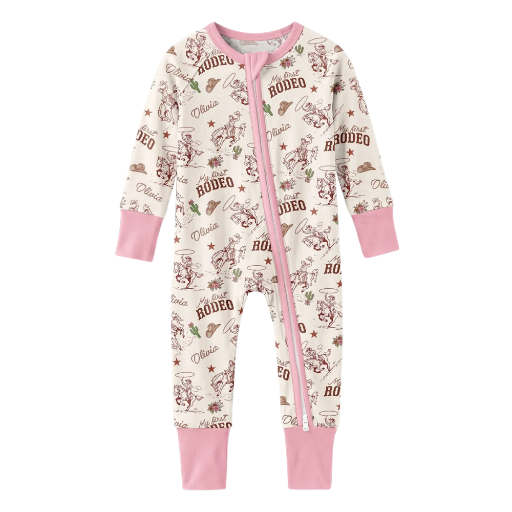My First Rodeo Custom First Birthday Baby Romper Convertible Zippy, Custom Wetern 1st Birthday Baby Convertible Romper BB0889