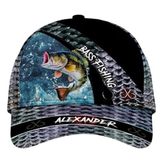 Bass Fishing Custom Name 3D Printed Baseball Caps, Custom Fishing Lovers Caps CP0254