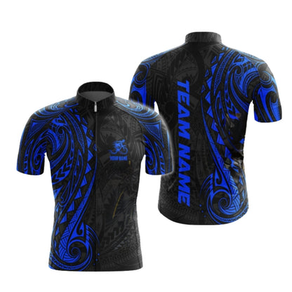 Custom Black Blue Tribal Short Sleeve Cycling Jersey, Custom Tribal Cycling Jerseys CG0489