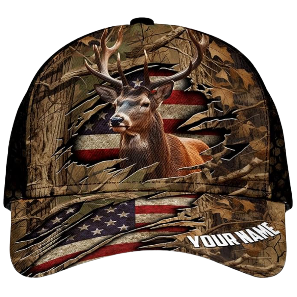 Custom Retro US Flag Deer Huting Baseball Cap, Custom Deer Huting 3D Printed Caps CP0525