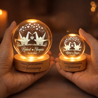 Custom Paper Wedding Anniversary Crystal Ball Led Night Light, Custom 1st Anniversary Night Light For Couple WD0843