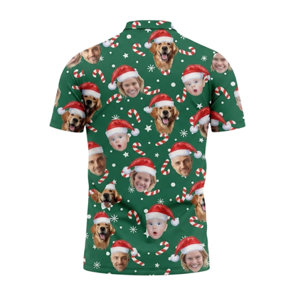 Custom Photo Christmas Golf Mens Polo Shirt, Custom Face Christmas Golf Shirt GZ0341