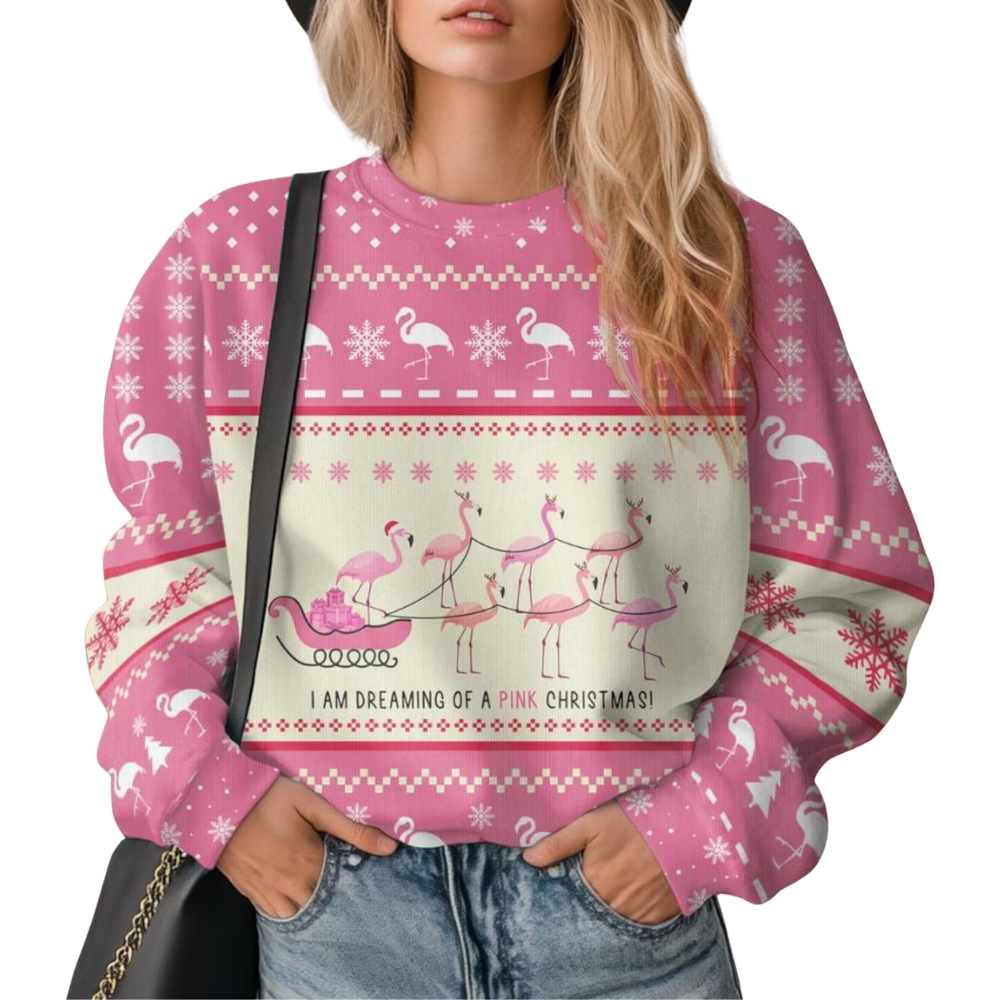 I Am Dreaming Of A Pink Christmas Flamingo Ugly Sweater For Women, Funny Christmas Flamingo Sweatshirt 2D1179