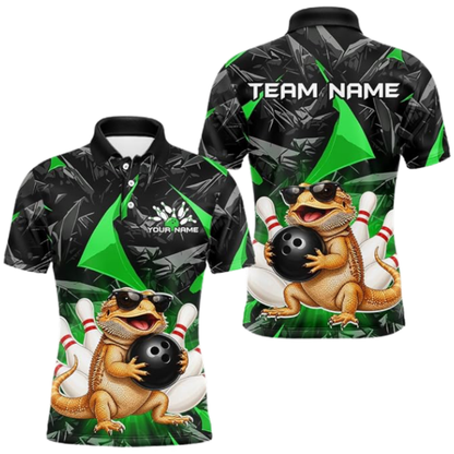 Bearded Dragon Custom Mens Bowling Polo Shirt, Custom Bearded Dragon Bowling Team Shirts BZ0674