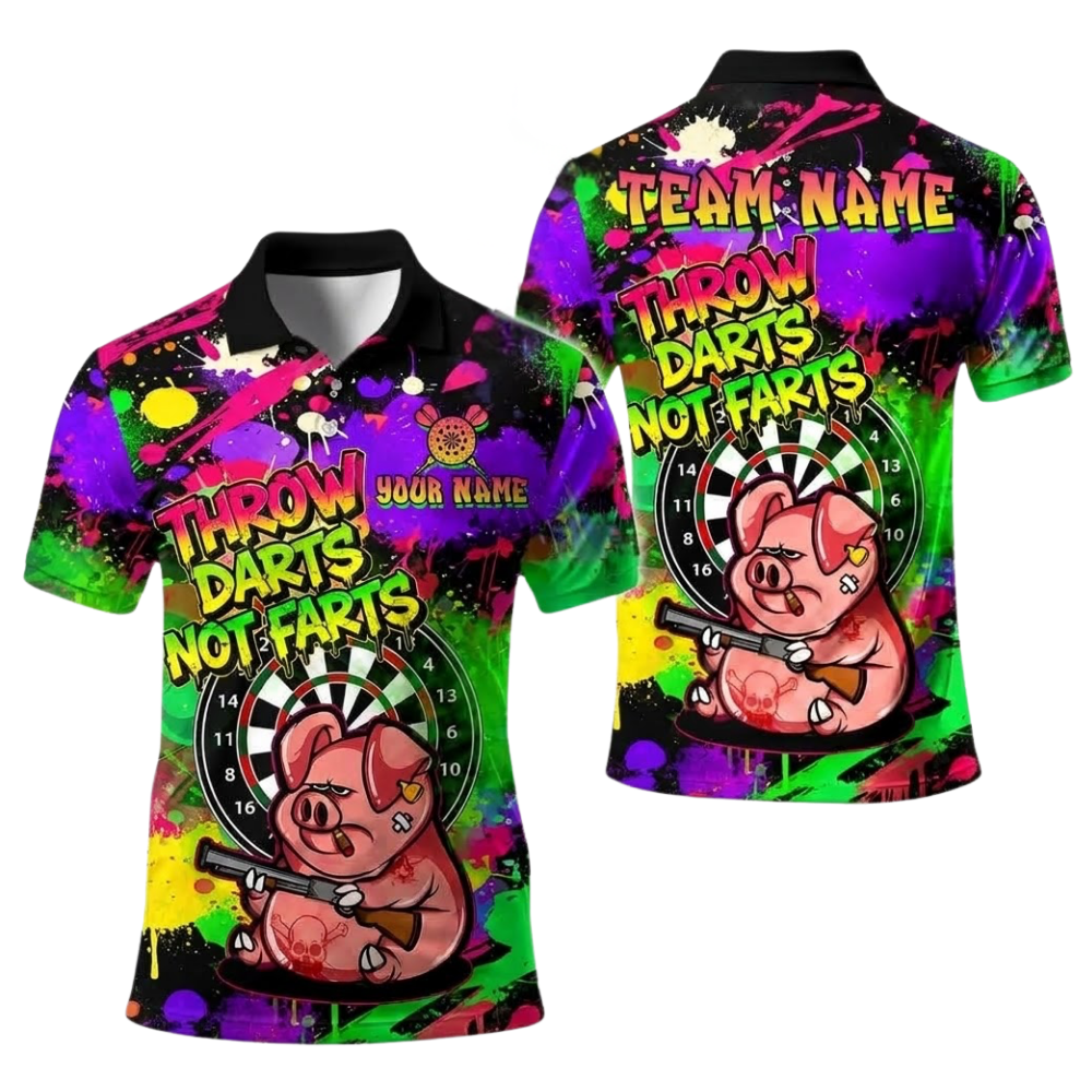 Throw Darts Not Farts Custom Pig Darts Polo Shirt For Men, Custom Funny Dart Team Shirts DE0109