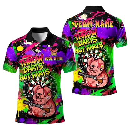 Throw Darts Not Farts Custom Pig Darts Polo Shirt For Men, Custom Funny Dart Team Shirts DE0109