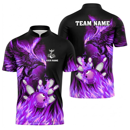 Custom Phoenix Flaming Men's Bowling Polo Shirt, Custom Phoenix Bowling Team Shirts BZ0517