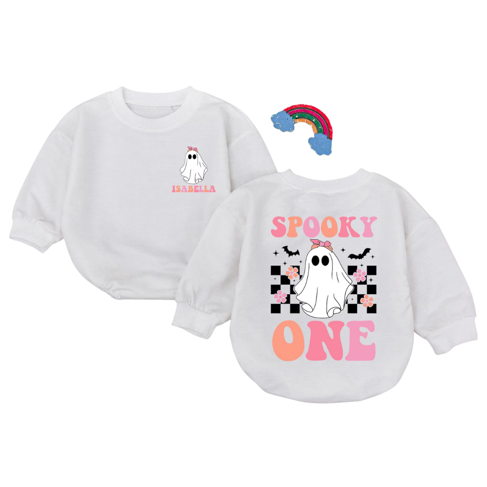 Personalized Spooky One Baby Romper Sweatshirt, Custom First Birthday Halloween Baby Romper Sweatshirt BB0073
