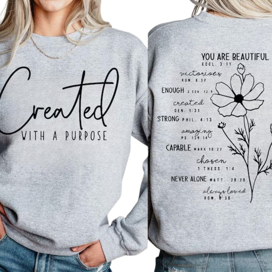 Created With A Purpose You Are Beautiful Sweatshirt Womens, Christian Jesus Sweatshirt 2D0323