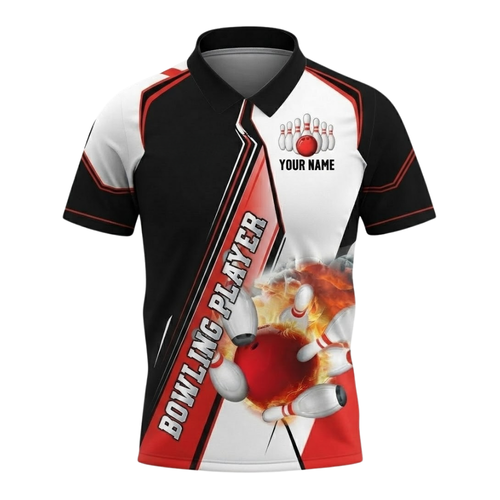 Flaming Ball Custom Bowling Mens Polo Shirt, Custom Flame Bowling Shirts For Team BZ0547
