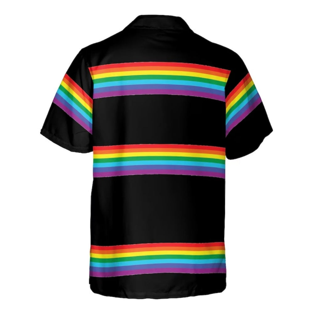 Rainbow Flag Black Hawaiian Shirt For Men And Women, LGBTQ Pride Month Hawaiian Shirt With Pocket HE0403