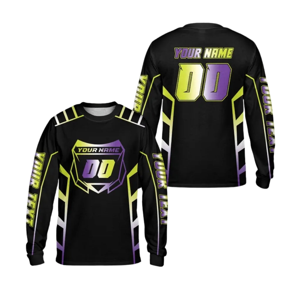 Custom Number Neon Gradient Motocross Long Sleeve Jersey For Men, Custom Neon Dirt Bike Shirts ME0024