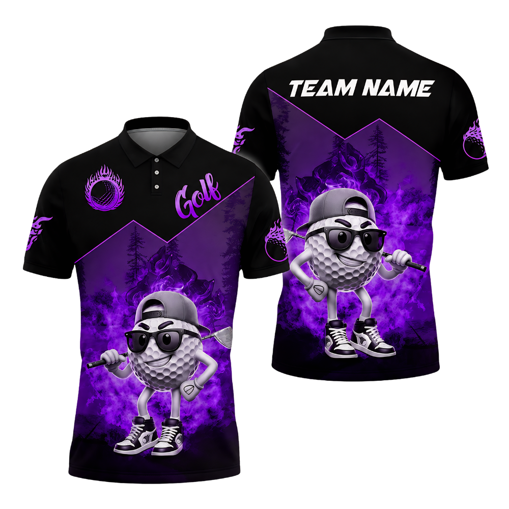 Funny Golf Ball Custom Flame Golf Men Polo Shirt, Custom Team Flame Golf Shirts GZ0273