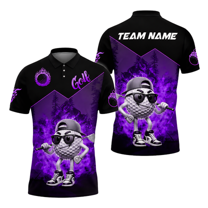 Funny Golf Ball Custom Flame Golf Men Polo Shirt, Custom Team Flame Golf Shirts GZ0273