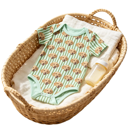 Custom Dog Cat Face Striped Baby Bodysuit, Custom Photo Pet Baby Bodysuit BB0309