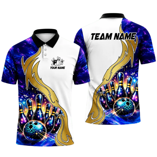 Custom Team Galaxy Pins And Ball Bowling Polo Shirt For Men, Custom Bowling Team Shirts BZ0483