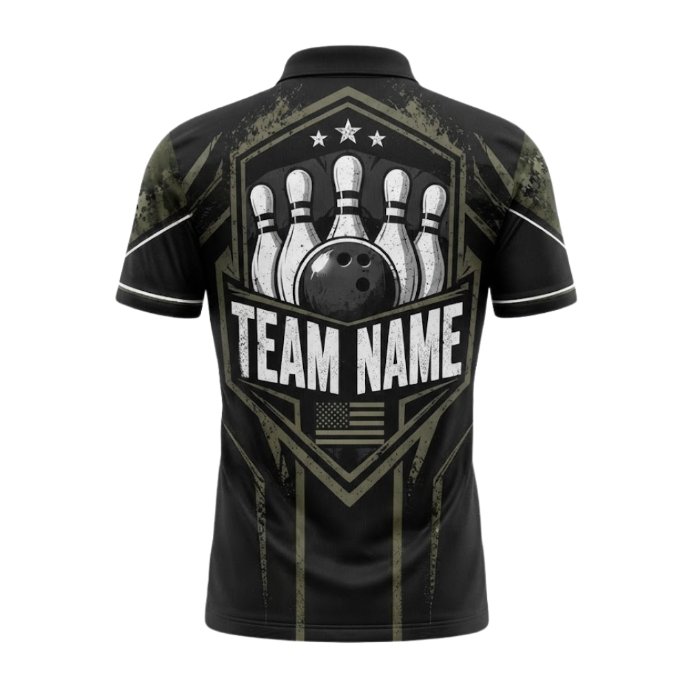 Green Camo Custom Bowling Polo Shirt For Men, Custom Camo Bowling Team Shirts BZ0941